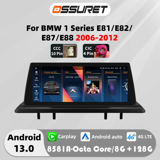 10.25"Android 12 For BMW 1 Series E81 E82 E87 E88 CCC CIC Autoradio multimedia player 2din DSP Carplay 7862 Head Unit 4G Screen