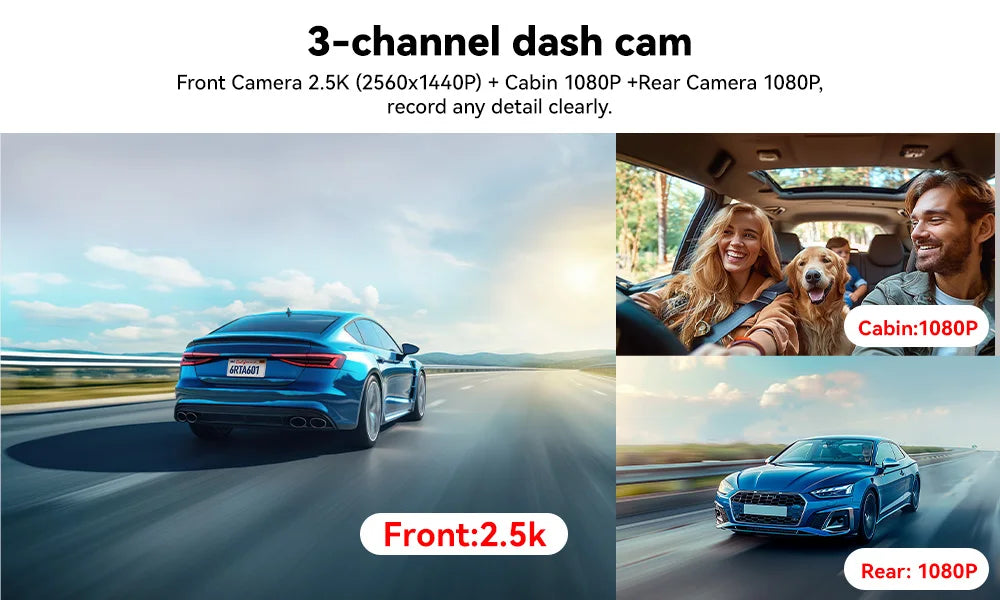 REDTIGER A6  4K Dash Cam Built-in 5.8Ghz WiFi GPS Car DVR Upgrade Night Vision Parking Monitor 3 Cameras Front/Cabin/Rear Cam