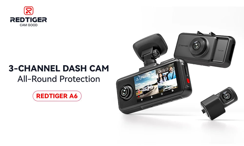 REDTIGER A6  4K Dash Cam Built-in 5.8Ghz WiFi GPS Car DVR Upgrade Night Vision Parking Monitor 3 Cameras Front/Cabin/Rear Cam