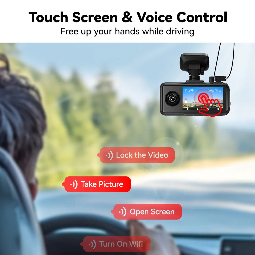 REDTIGER A6  4K Dash Cam Built-in 5.8Ghz WiFi GPS Car DVR Upgrade Night Vision Parking Monitor 3 Cameras Front/Cabin/Rear Cam