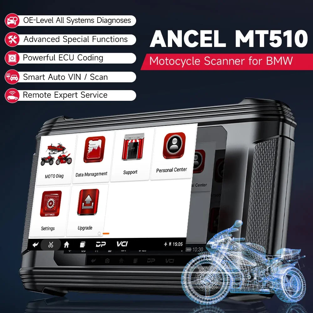 ANCEL MT510 Fit for BMW Motorcycle Diagnostic Tool Full System Motorbike OBD2 Scanner Code Reader ABS Bleed Oil TPS ECU Reset