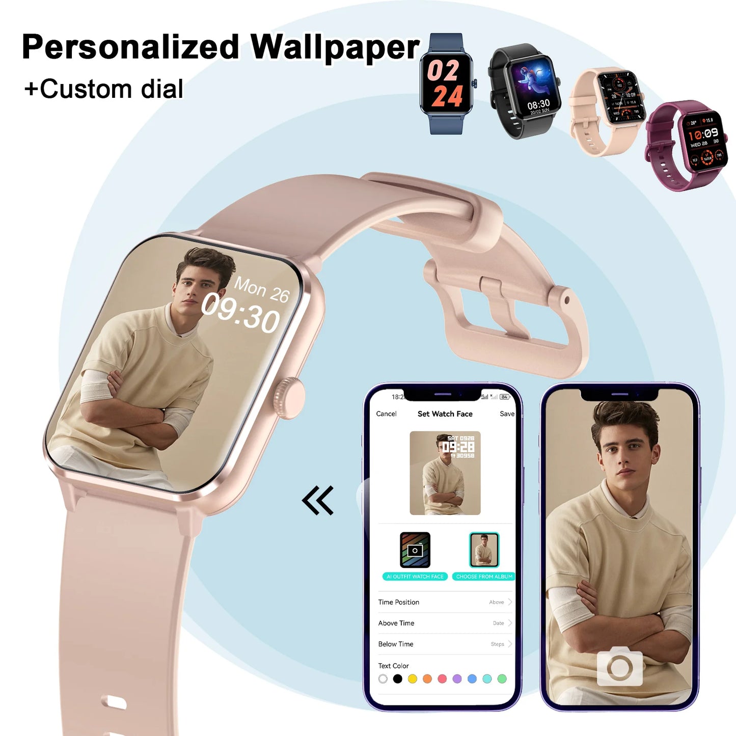 Baolubao Smart Watch 1.85" HD Display Bluetooth Calling AI Voice Smartwatch Fitness Sleep Stress Monitor with 100+ Sports Modes
