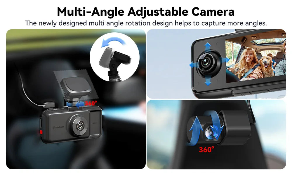 REDTIGER A6  4K Dash Cam Built-in 5.8Ghz WiFi GPS Car DVR Upgrade Night Vision Parking Monitor 3 Cameras Front/Cabin/Rear Cam