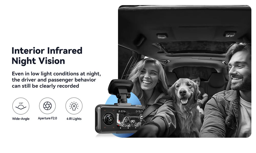 REDTIGER A6  4K Dash Cam Built-in 5.8Ghz WiFi GPS Car DVR Upgrade Night Vision Parking Monitor 3 Cameras Front/Cabin/Rear Cam