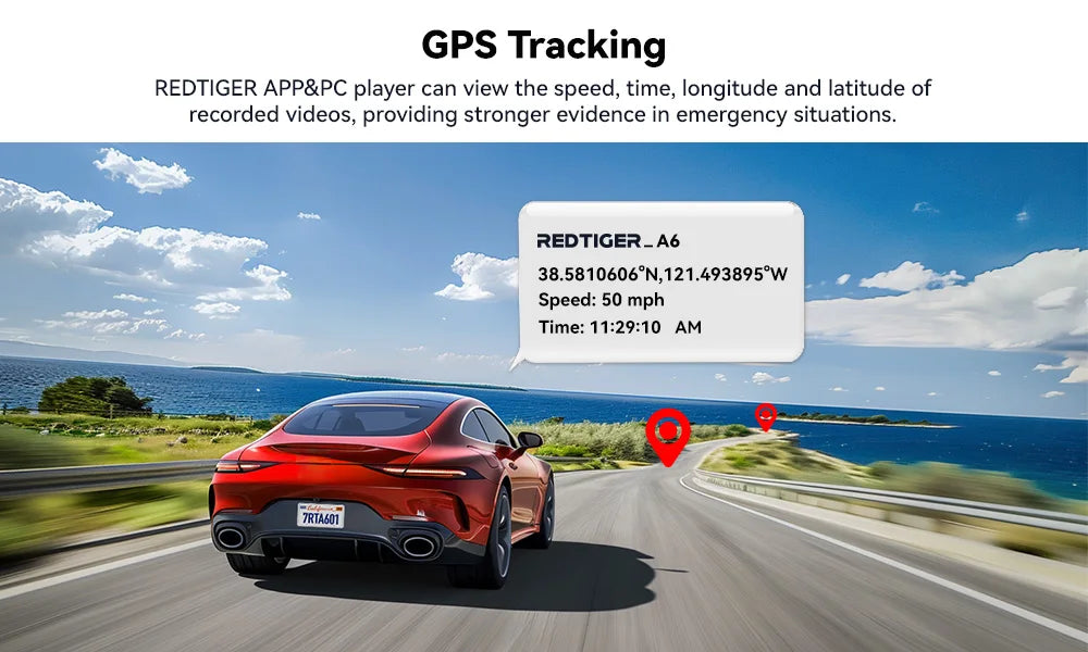 REDTIGER A6  4K Dash Cam Built-in 5.8Ghz WiFi GPS Car DVR Upgrade Night Vision Parking Monitor 3 Cameras Front/Cabin/Rear Cam