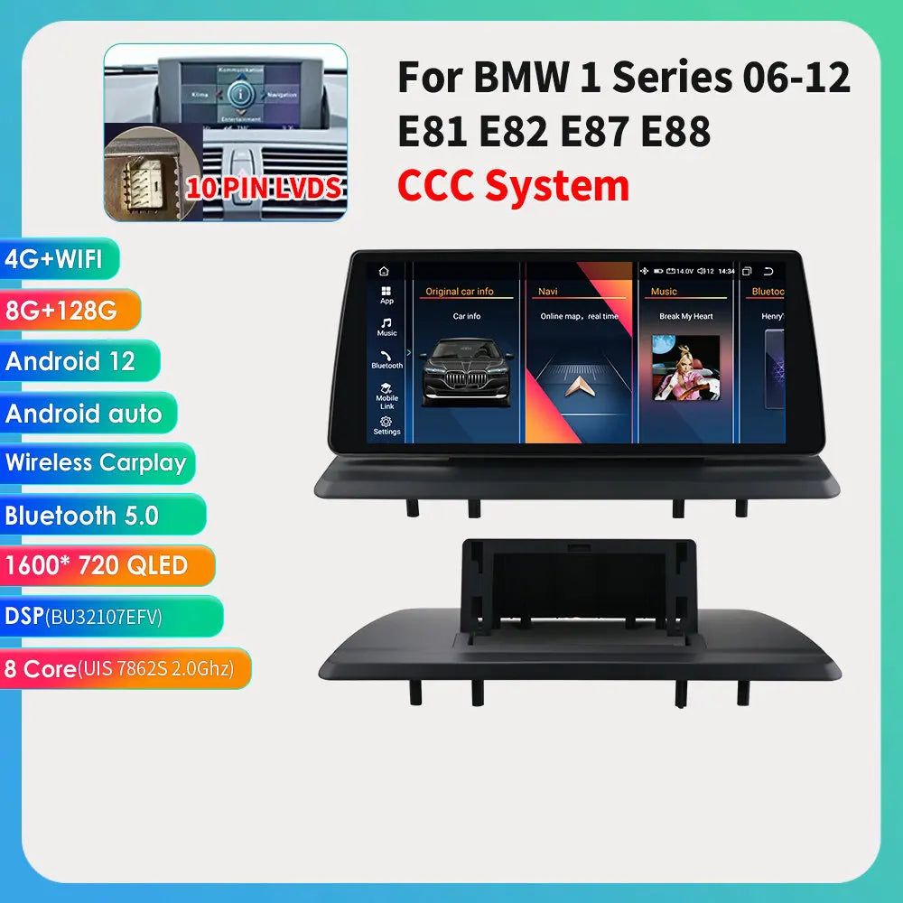 10.25"Android 12 For BMW 1 Series E81 E82 E87 E88 CCC CIC Autoradio multimedia player 2din DSP Carplay 7862 Head Unit 4G Screen