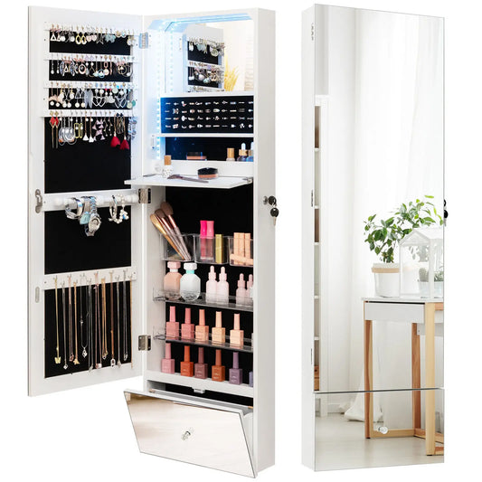 GOFLAME 120cm LED Jewelry Mirror Cabinet Wall Mounted Jewelry Armoire Organizer
