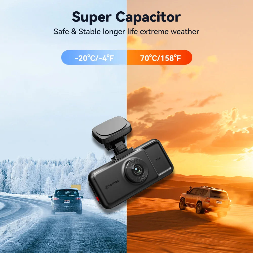 REDTIGER A6  4K Dash Cam Built-in 5.8Ghz WiFi GPS Car DVR Upgrade Night Vision Parking Monitor 3 Cameras Front/Cabin/Rear Cam