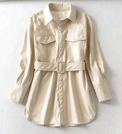 Women's High Waist Lace-Up PU Jacket