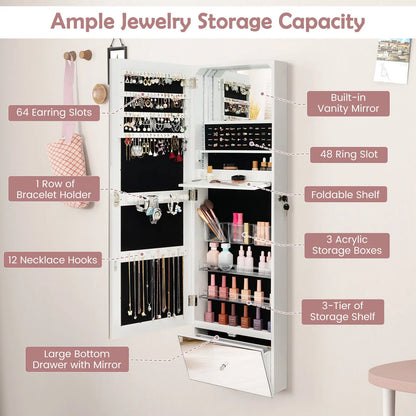 GOFLAME 120cm LED Jewelry Mirror Cabinet Wall Mounted Jewelry Armoire Organizer