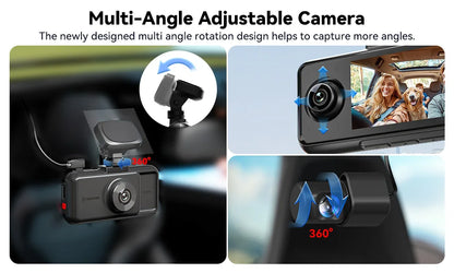REDTIGER A6  4K Dash Cam Built-in 5.8Ghz WiFi GPS Car DVR Upgrade Night Vision Parking Monitor 3 Cameras Front/Cabin/Rear Cam