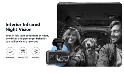 REDTIGER A6  4K Dash Cam Built-in 5.8Ghz WiFi GPS Car DVR Upgrade Night Vision Parking Monitor 3 Cameras Front/Cabin/Rear Cam