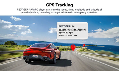 REDTIGER A6  4K Dash Cam Built-in 5.8Ghz WiFi GPS Car DVR Upgrade Night Vision Parking Monitor 3 Cameras Front/Cabin/Rear Cam