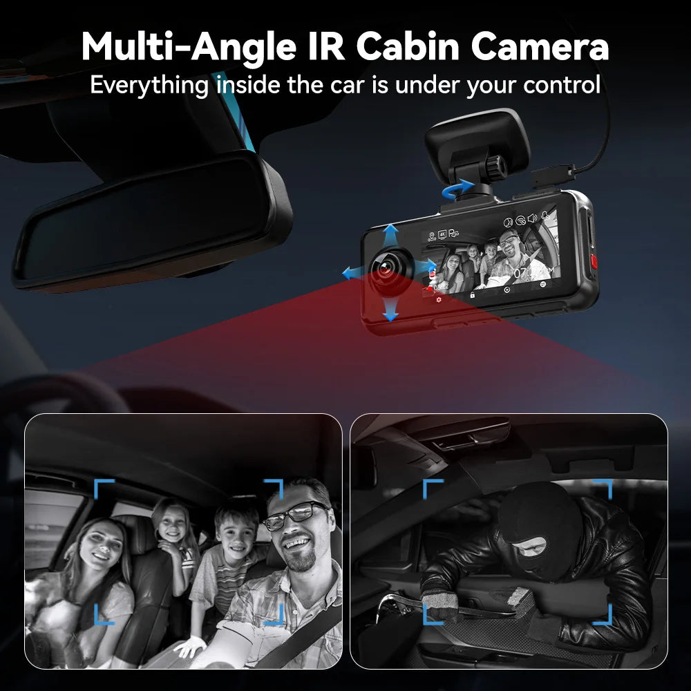 REDTIGER A6  4K Dash Cam Built-in 5.8Ghz WiFi GPS Car DVR Upgrade Night Vision Parking Monitor 3 Cameras Front/Cabin/Rear Cam