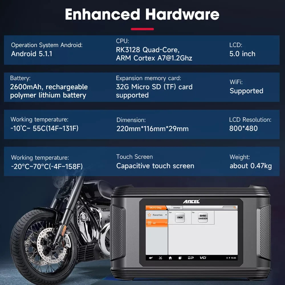 ANCEL MT510 Fit for BMW Motorcycle Diagnostic Tool Full System Motorbike OBD2 Scanner Code Reader ABS Bleed Oil TPS ECU Reset