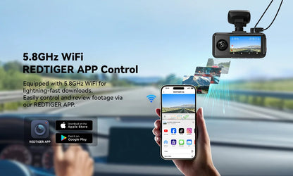 REDTIGER A6  4K Dash Cam Built-in 5.8Ghz WiFi GPS Car DVR Upgrade Night Vision Parking Monitor 3 Cameras Front/Cabin/Rear Cam